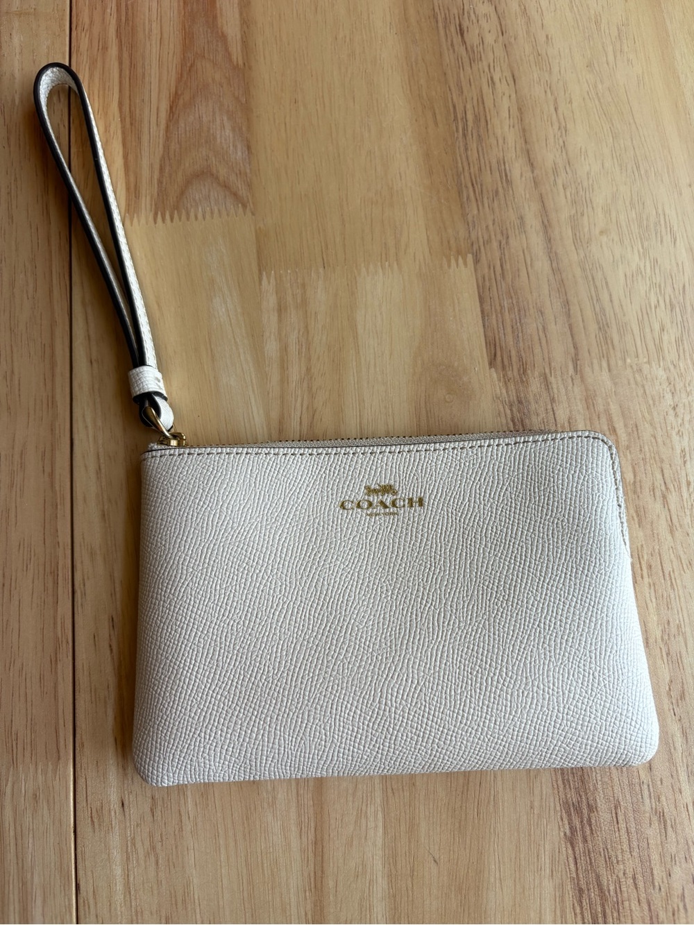 Coach Ivory Leather Wristlet with Gold Logo